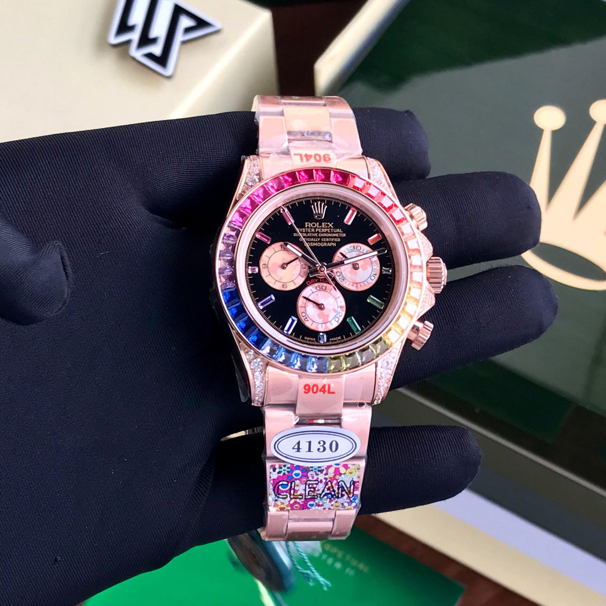 Rolex Cosmograph Daytona Rainbow Rosegold Swiss ETA Automatic Mens Watch
