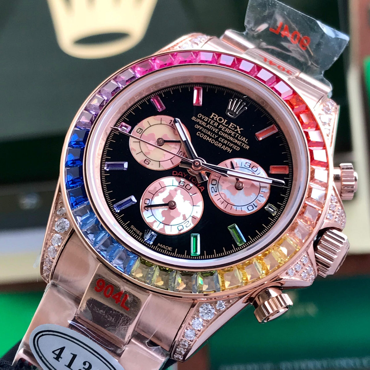 Rolex Cosmograph Daytona Rainbow Rosegold Swiss ETA Automatic Mens Watch