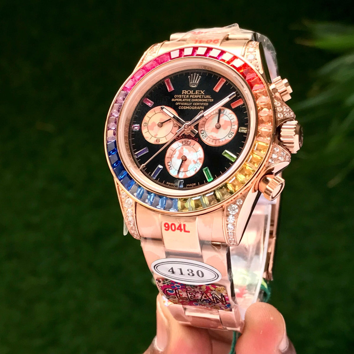 Rolex Cosmograph Daytona Rainbow Rosegold Swiss ETA Automatic Mens Watch