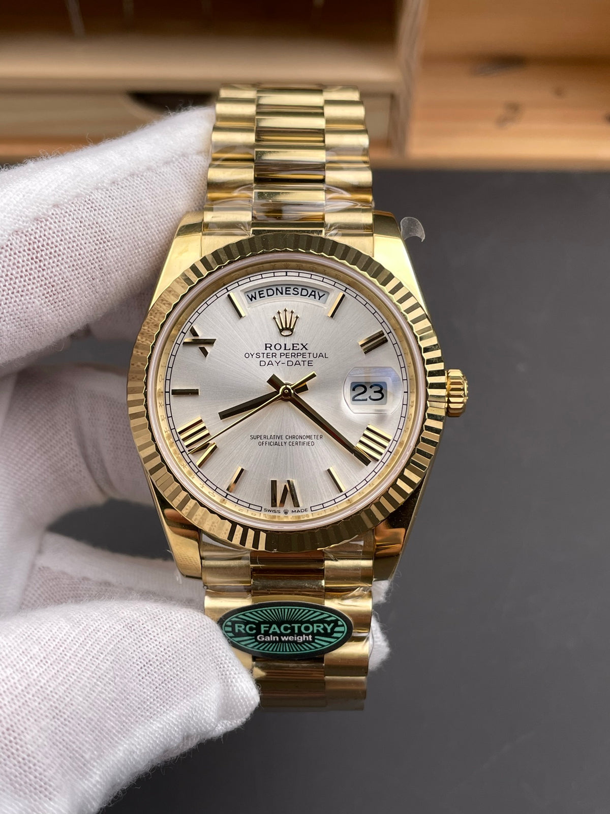 Rolex Day-Date 40 — Yellow Gold & Silver Dial