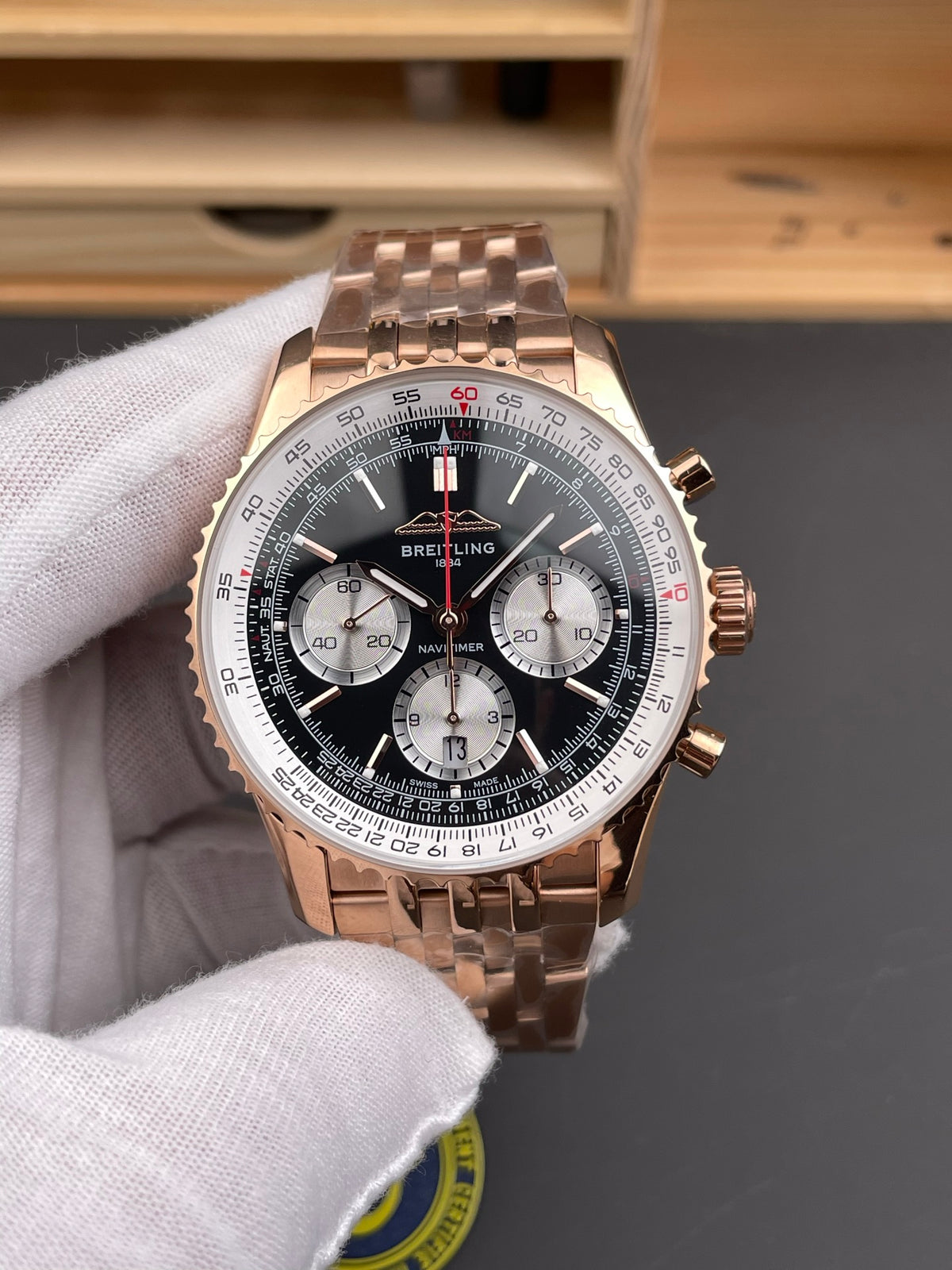 Breitling Navitimer-Style Chronograph – Black Dial, Silver Counters & Rose-Gold