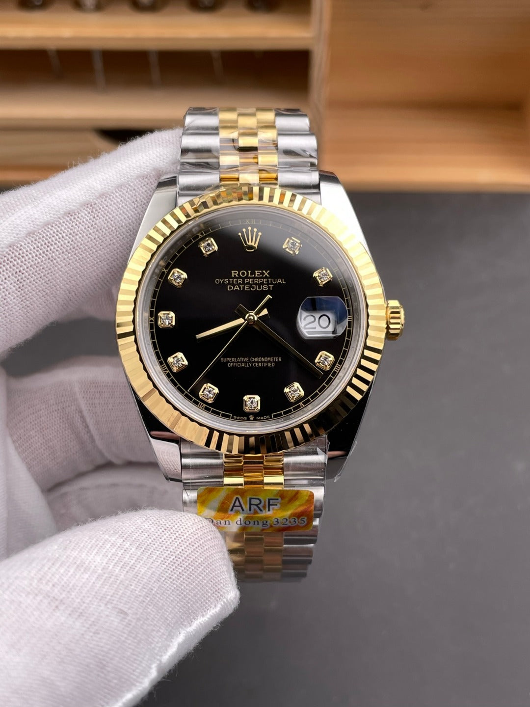Rolex Datejust 41 Style – Two-Tone Gold & Steel | Black Diamond Dial