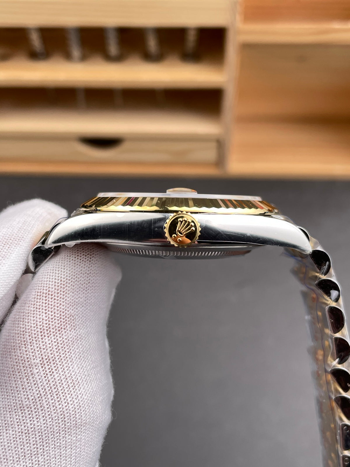 Rolex Datejust 41 Style – Two-Tone Gold & Steel | Black Diamond Dial