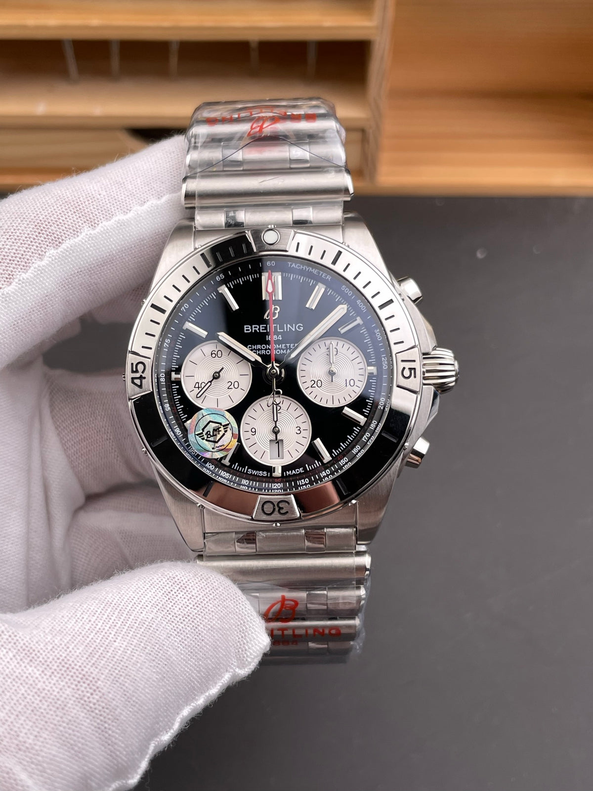 Breitling Chronomat B01-Style Chronograph – Black Dial & Stainless-Steel Bracelet