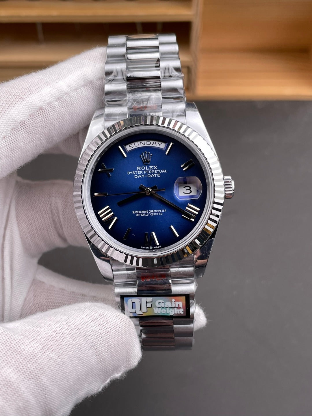 Rolex Day-Date 40 — Bright Blue Dial & White-Gold